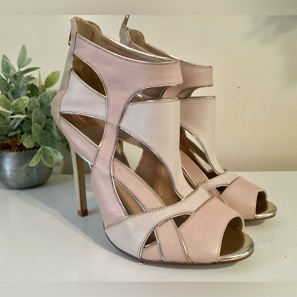 Truth or Dare Madonna Women's Pink and Cream Spike Leather Heels